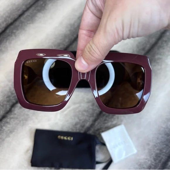 Gucci GG Logo Luxury Chocolate Brown Square Sunglasses GG1022S - Picture 9 of 11